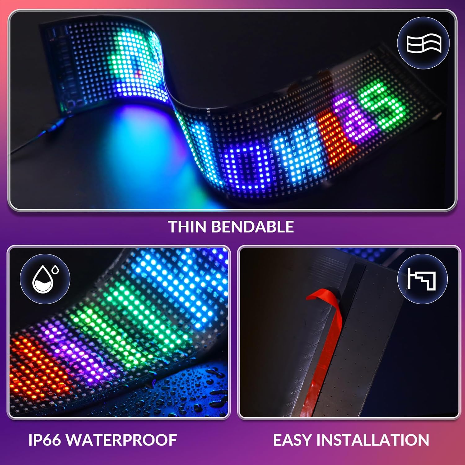 LED Car Sign Programmable Matrix Panel FPCB Flexible Screen Display APP Control for Cars Shops Bars Parties Festivals Customizable Message Scrolling Bright Advertising - Vehicle