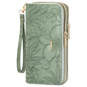 Women’s Leather Clutch Wallet – Double Zip Around, Large Capacity Credit Card Holder