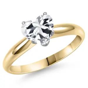 Gem Stone King 14K Two Tone Gold White Topaz Solitaire Engagement Ring For Women | 2.25 Cttw | Heart Shape 8MM | Gemstone November Birthstone