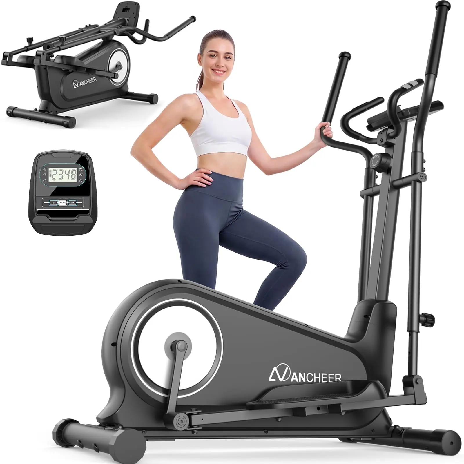 ANCHEER Elliptical Exercise Machine, Elliptical Trainer for Home Gym, Exercise Equipment 550Lbs Max Weight, Ultra-Silent Elliptical Machine, 16 Resistance Levels & Pulse Rate Grips