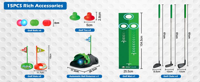 Kids Golf Set with Automatic Ball Return, LED Night Golf Balls, Putting Mat, Mini Golf Indoor/Outdoor Toy for Toddlers 3-6, Balance, Focus & Motor Skills