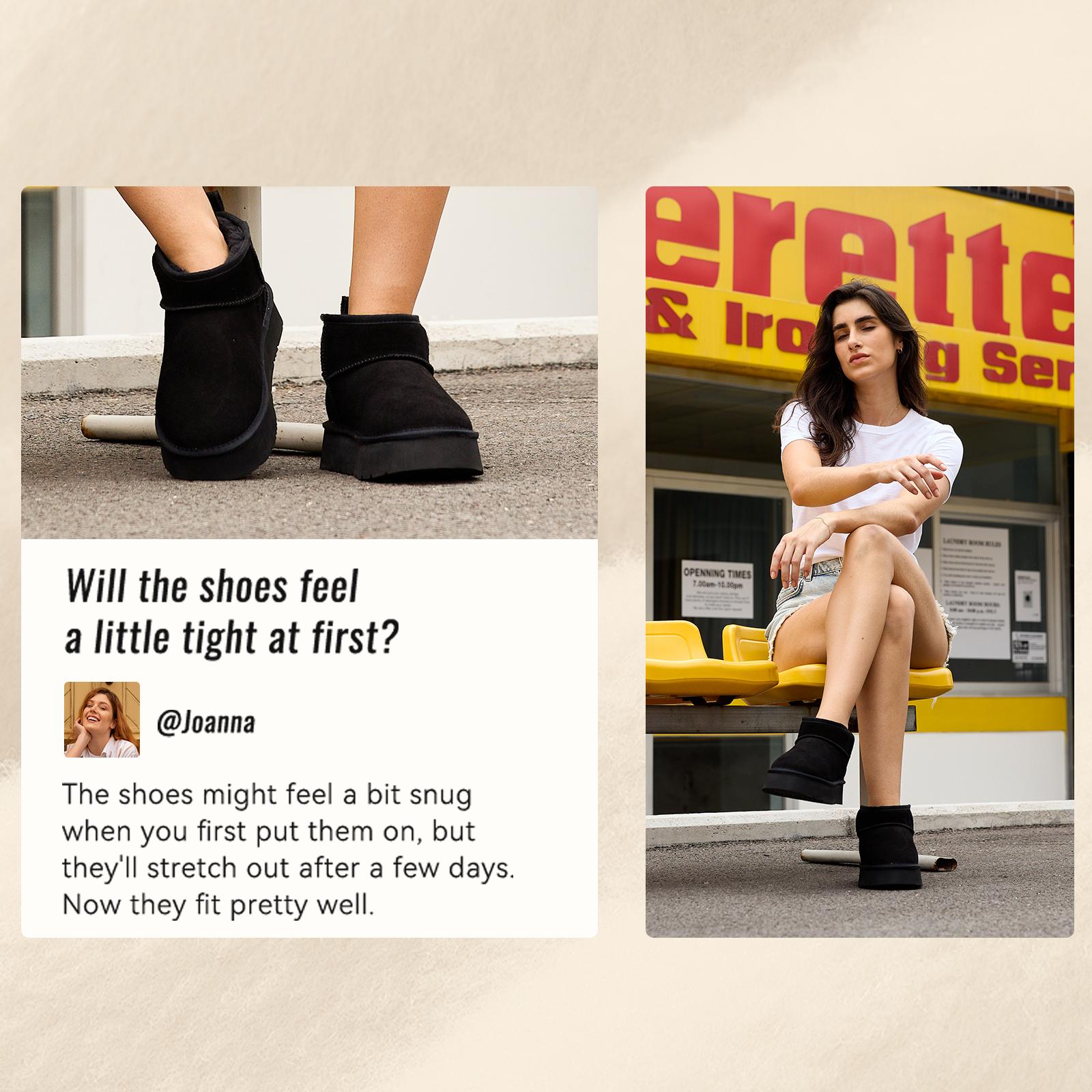 OOW Women's Snow Boots Platform Mini Boots for Women Winter Suede Ankle Boots with Fur Lining Memory Foam Insole Lightweight Anti-Slip EVA Outsole Classic Chunky Walking Shoes