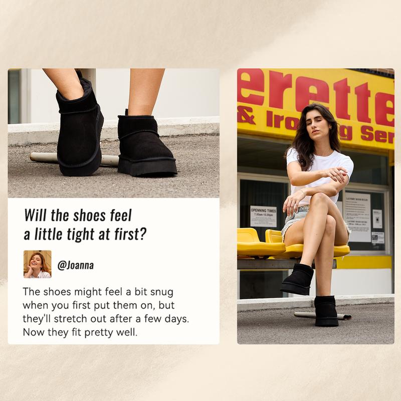 OOW Women's Snow Boots Platform Mini Boots for Women Winter Suede Ankle Boots with Fur Lining Memory Foam Insole Lightweight Anti-Slip EVA Outsole Classic Chunky Walking Shoes