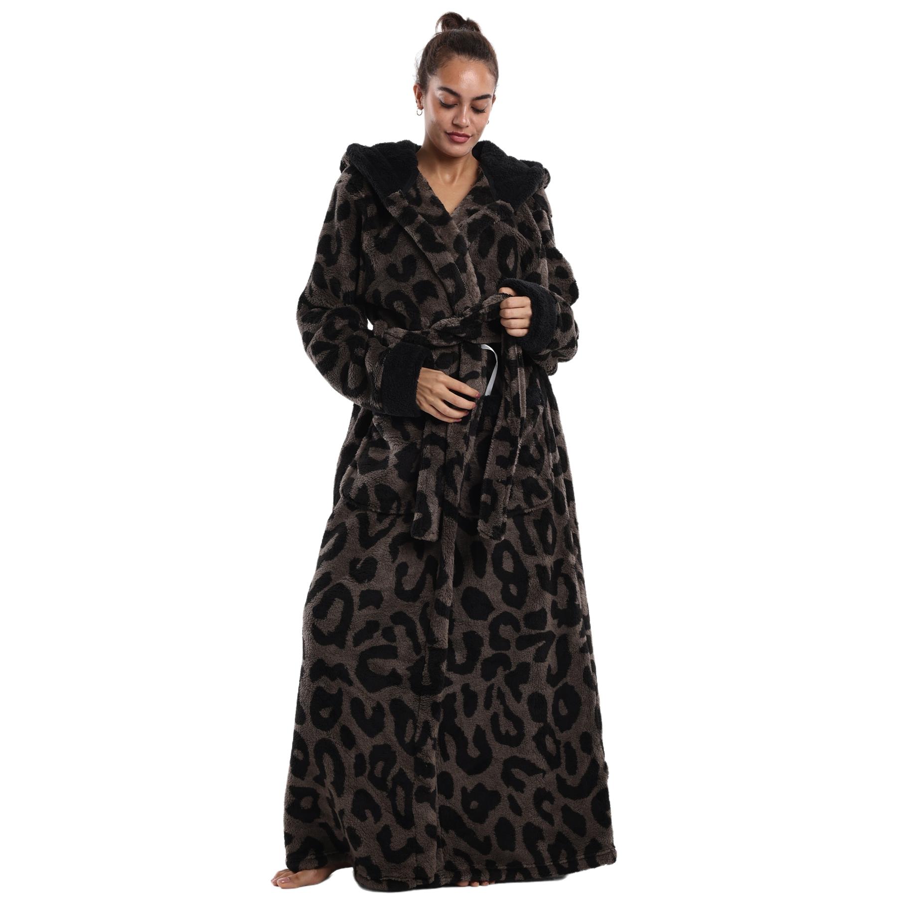 Msrlassn Cozy Soft Flannel Bathrobe Lined Color Block Hooded Robe for Women Thickened Long Sleeve Pyjamas Cute Print Home Sleepwear ,One Size Fit Most, February Stock Up