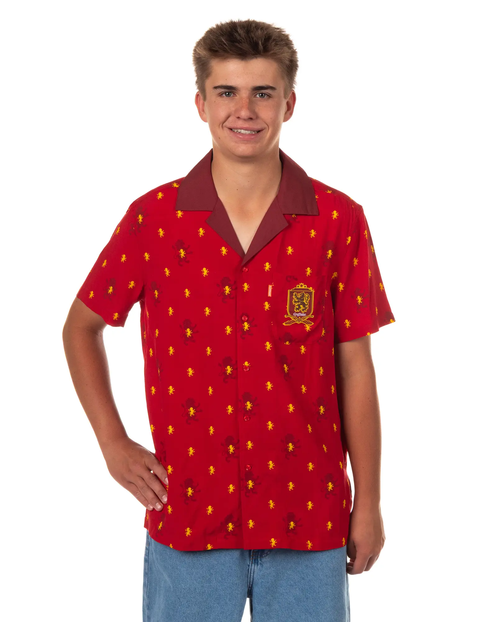 Harry Potter Hawaiian Shirt Men's Gryffindor Button Up Woven Top