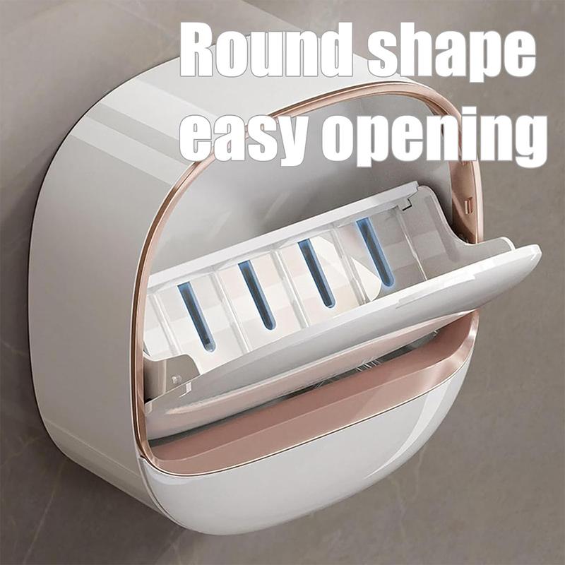 Wall Mounted Shower Soap Dish with Flip Cover - White Antibacterial Waterproof Self-Draining Soap Saver, Bathroom Shower Storage Essentials