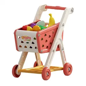 26pcs Kids Shopping Cart Trolley Play Set with Pretend Food and Accessories, Perfect Birthday Gifts for Ages 3+ Pretend Play and Role-Playing Games
