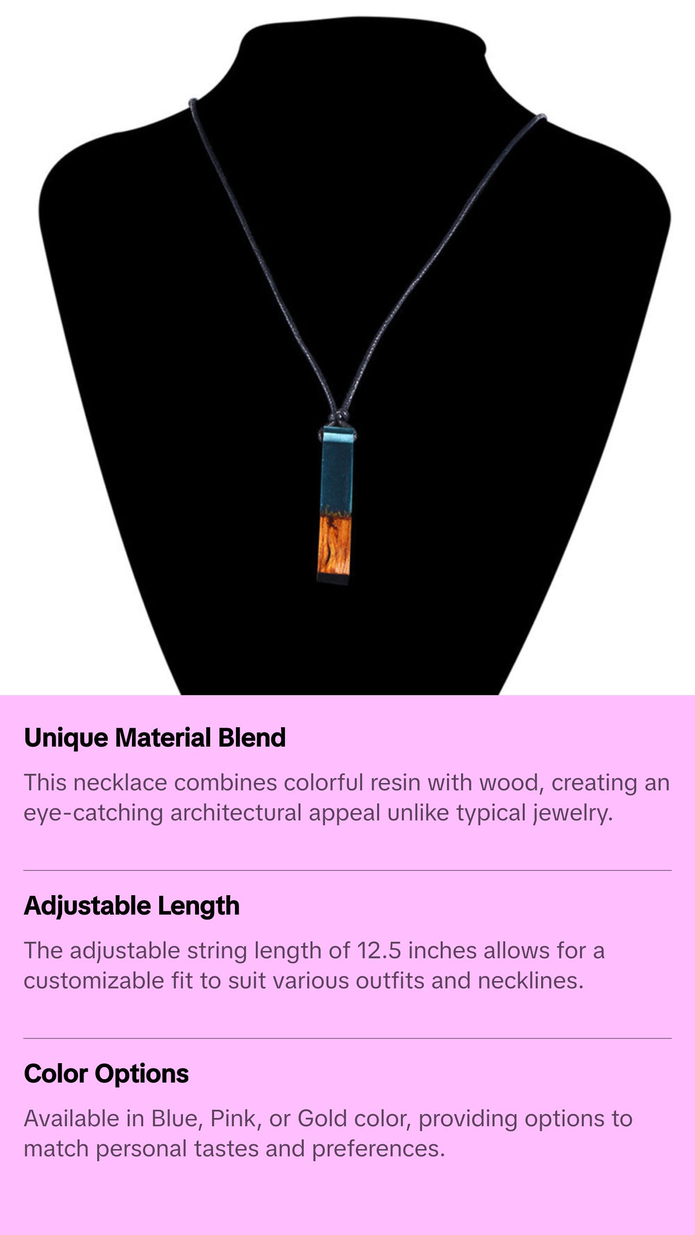 Resin Wood Pendant Necklace