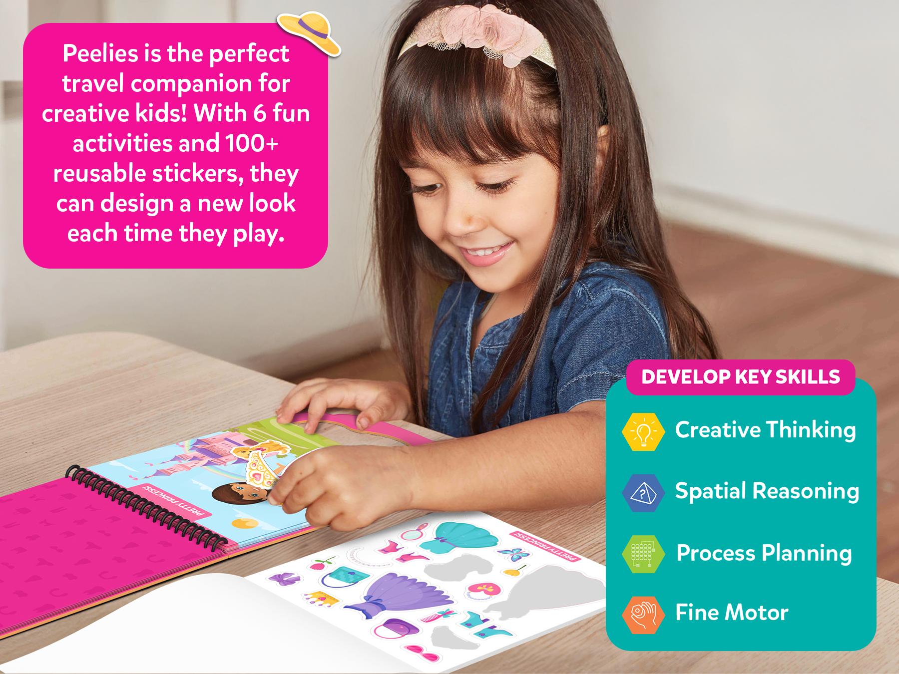 Skillmatics Reusable Sticker Activity Book - Peelies, 100+ Reusable Stickers, 6 Pictures, Mess-Free Fun for Kids, Creative Play & Travel Toy, Gifts for Boys & Girls Ages 3 to 7