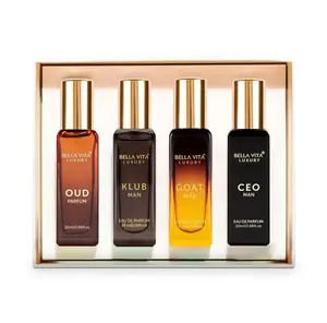 BellaVitai Unisex Cologne Gift Set 4x20ml – Includes Honey OUD (Sweet & Smoky), SKAI (Fresh Aquatic), Soap Aroma (Clean Soapy) + 1 Mystery Scent – Long-Lasting Travel Size Perfume Sampler Kit for Men & Women