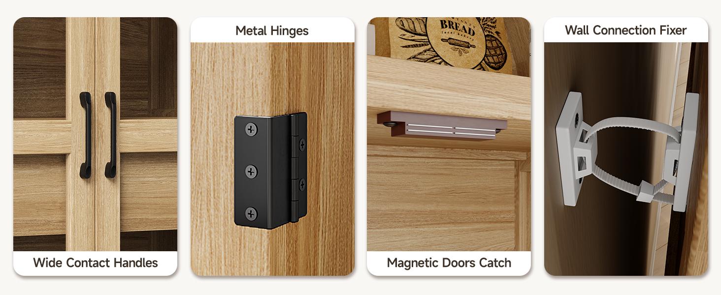 【SPOTLIGHT DAY】ONBRILL 71" High Arched Kitchen Sideboard, 5-Tier Arched Cabinetry Wooden Sideboard with Glass Doors and Drawers, Modern Display Sideboard with Adjustable Legs