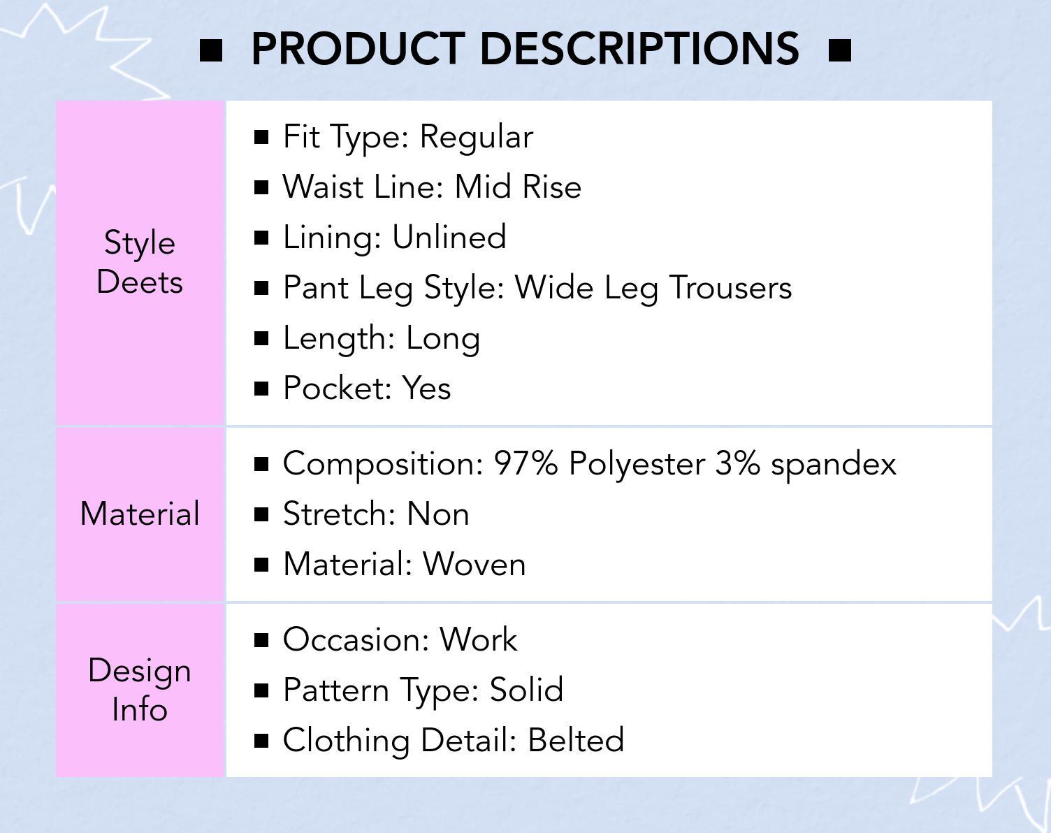 Cider [7 colors, size XXS Petite-XL Petite] Petite Mid Rise Solid Wide Leg Trousers With Belt