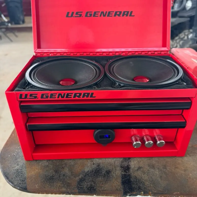 Portable Mini Toolbox Wireless Bluetooth Boombox with Subwoofer, USB Charging, Smartphone Connection, Beach Compatibility