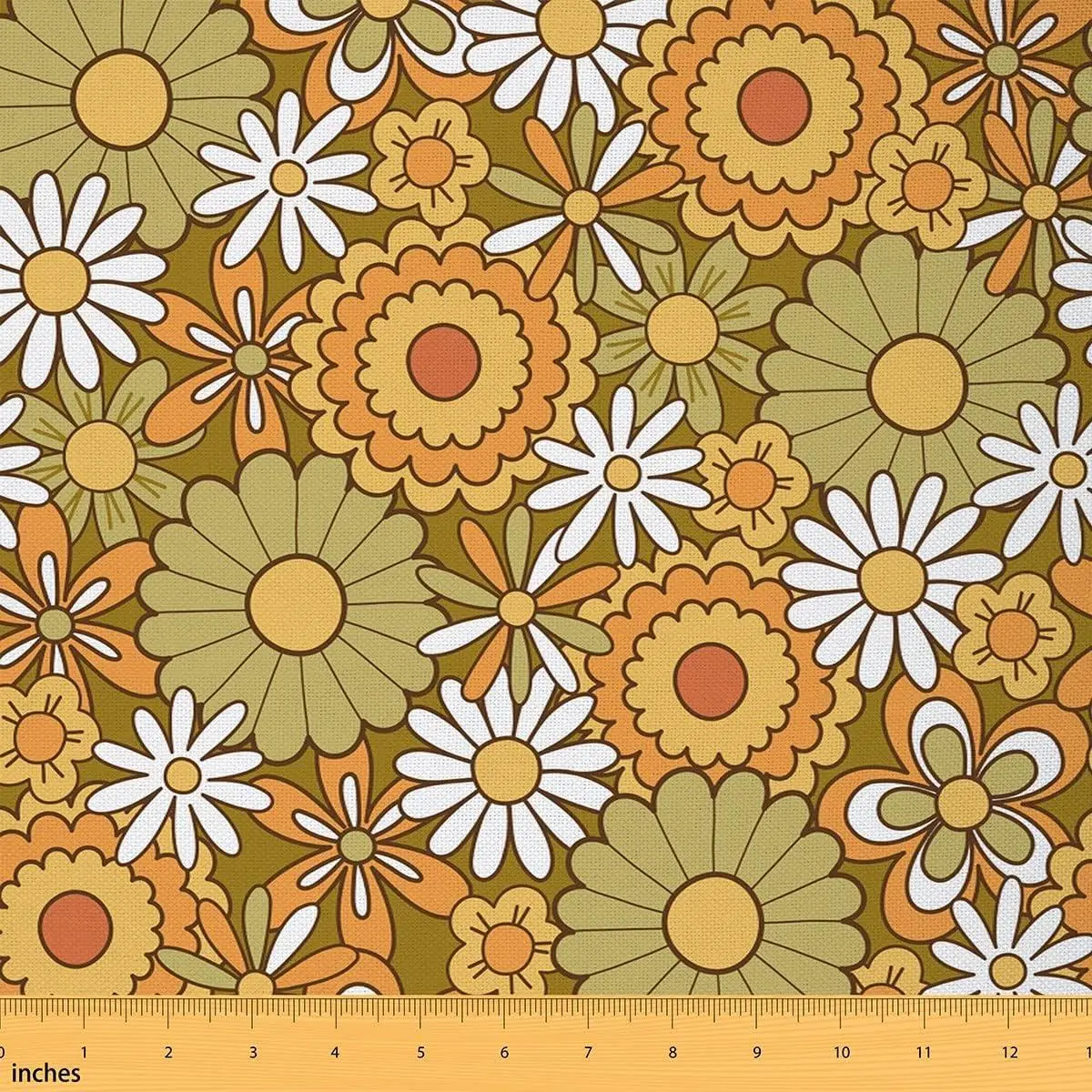 Hippie Daisy Upholstery Fabric by The Yard 7 Piece0s Vintage Groovy Flower Plant DIY Fabric by The Yard Rustic Floral Yellow White Decor Fabric for Upholstery and Home Accents