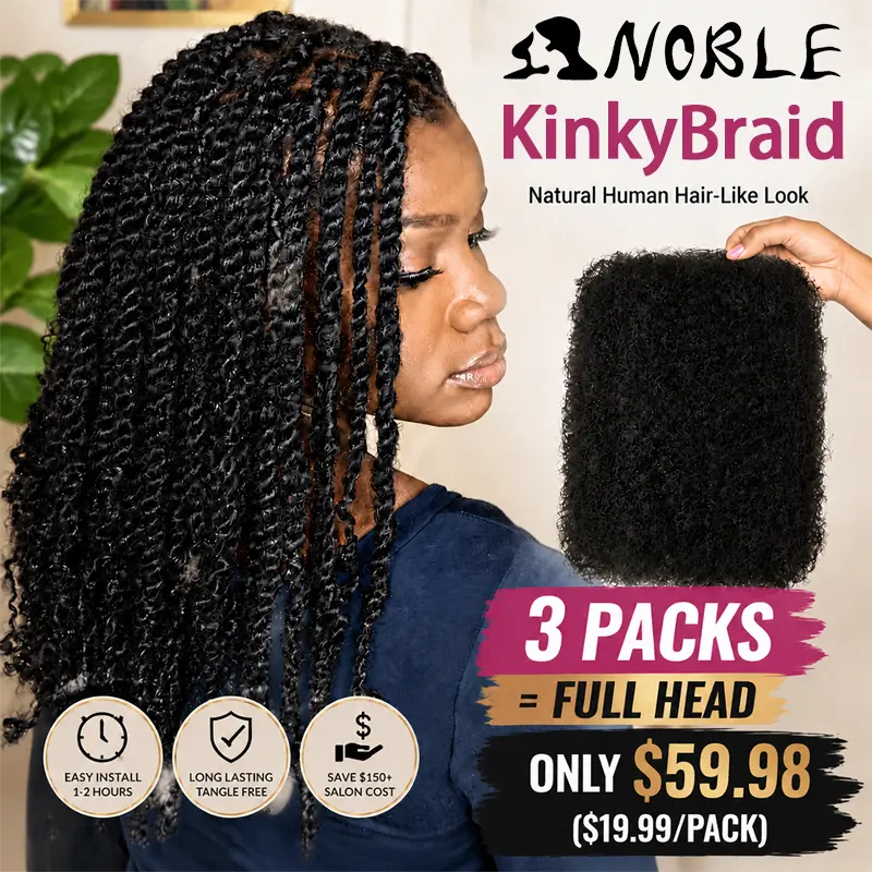 [TikTokShopBackToSchool] NOBLE KinkyBraid Premium Synthetic Fiber Mini Twists Hair Extensions - Low Maintenance, Braided Twists, Protective Styles for Black Girls, Includes Synthetic Fiber Wigs, Dreads, Afro Curls DIY Options