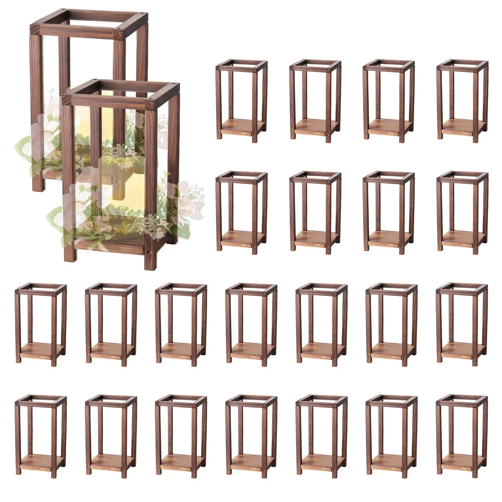 【SummerFinds】VEVOR 24 Pcs Wooden Wedding Lantern, Cedar Wood and Plastic Wooden Lantern Candle Holder, Rustic Decorative Home Centerpiece Ideal for Wedding Table Party Farmhouse Indoor Decor, Brown