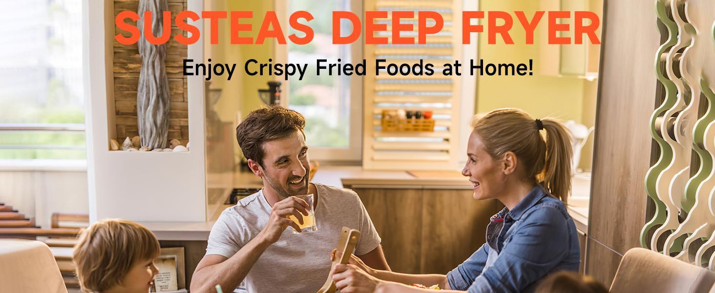 SUSTEAS Deep Fryer with Basket, 1500W Electric Deep Fryer, Temperature Control, Removable Lid, 2.6QT/1.5QT Non-Stick Inner Pot, Easy to Clean Cooker Springtok Cooking Food