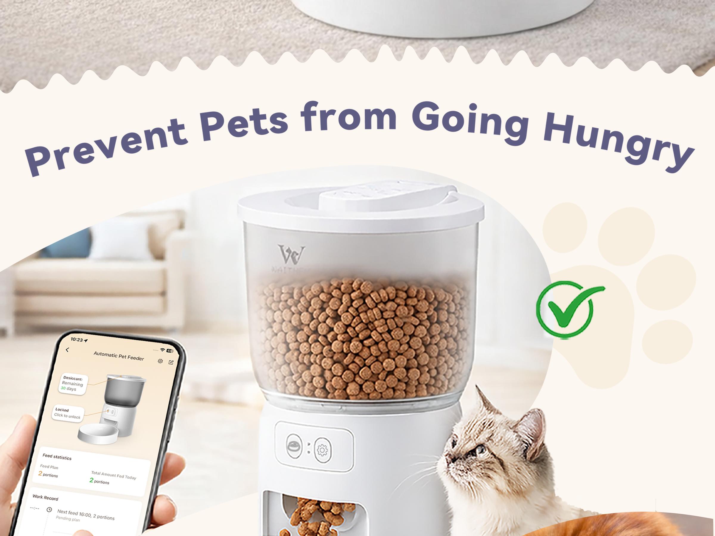 Waithem Wi-Fi Automatic Pet Feeder, Timed Dry Food Dispenser with App Programmable Portion Control, Up to 10 Meals Per Day, Dual Power Supply, for Cats and Small Dogs