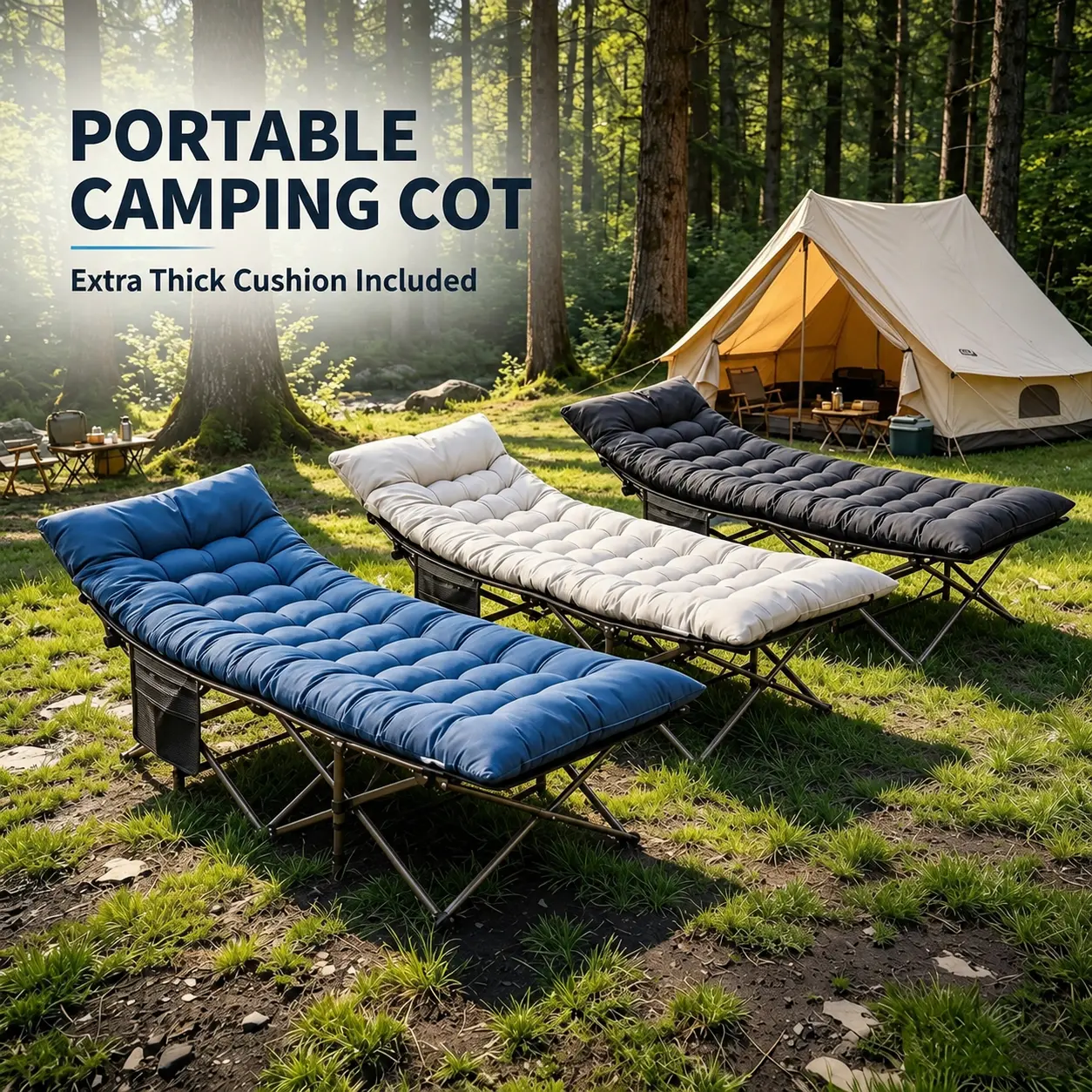 Sweetcrispy S-Folding Camping Cot with Mattress, Heavy Duty Folding Sleeping Cot, Portable bed Cots for Traveling, Camp,summerwins Lightweight Foldable