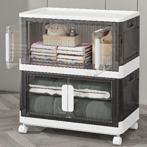 【Clearance】KHNR 600 Qt Stackable Storage Bins with 5 Lid, 5Pack Closet Organizers&Storage Drawer, Folding Storage Boxes, Plastic Storage Cabinet for Clothes Organization, White/BlackLaundry Room,Dorm,Office,Kitchen