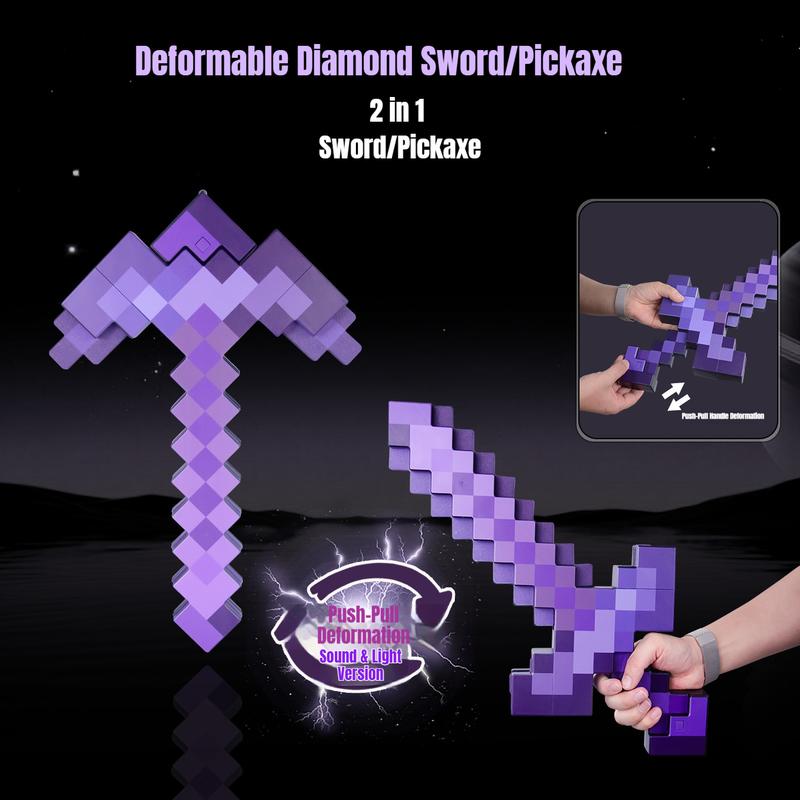 2 in 1 Sword & Pickaxe Transforming Toy with Game-Inspired Light & Sound Effects for Kids