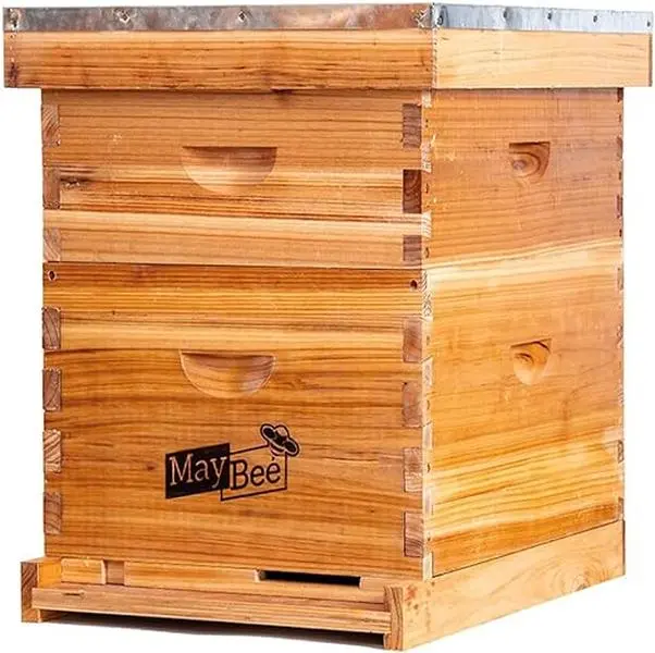 MayBee Hives Unassembled 8/10 Frame Wax-Coated Waterproof Cedar Wood Langstroth Beekeeping Kit for Beginners - Dovetail Join, Deep Brood Box, Medium Super, Wooden Frames, Beewax Foundation, Exterior Telescoping Top, Easy-Assemble Home & Garden Supply