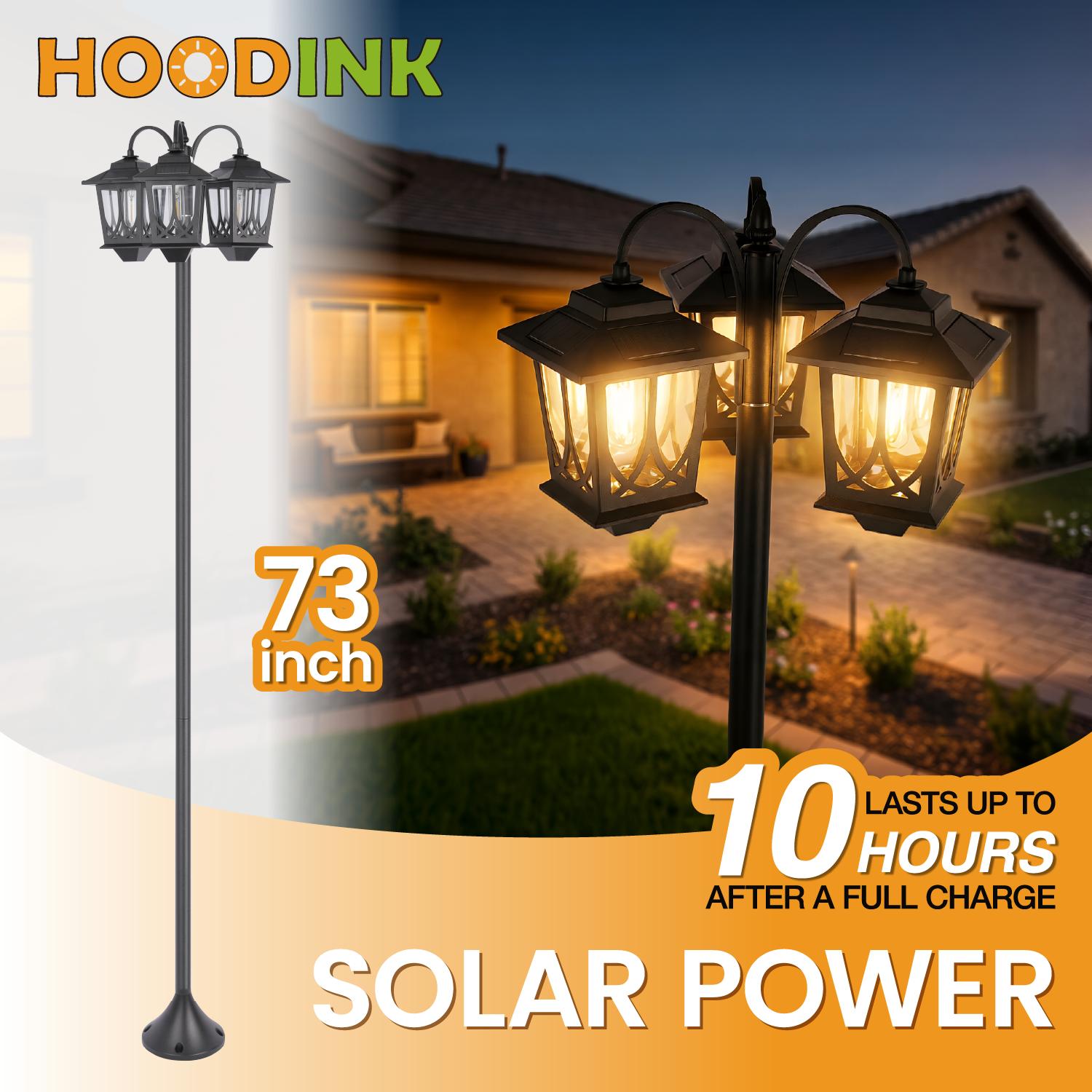 Hoodink Outdoor Solar Lamp Post Lights 3-Head Waterproof 60 Lumens for Garden Lawn Pathway Yard Front Back Door 73 Inch Solar Powerd Decoration