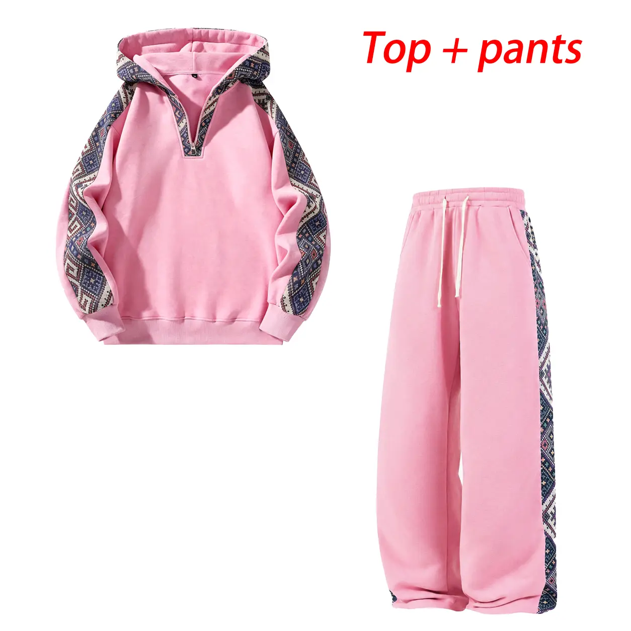 Unisex Ethnic-Style 2 Piece Sets, Long Sleeve Quarter-Zip Hooded Sweatshirt + Fleece Warm Pants, Matching Trending Athleisure Wear for Outdoor Casual Use, Grey Outfit, Matching Sets, Trending Clothes, Streetwear Clothing