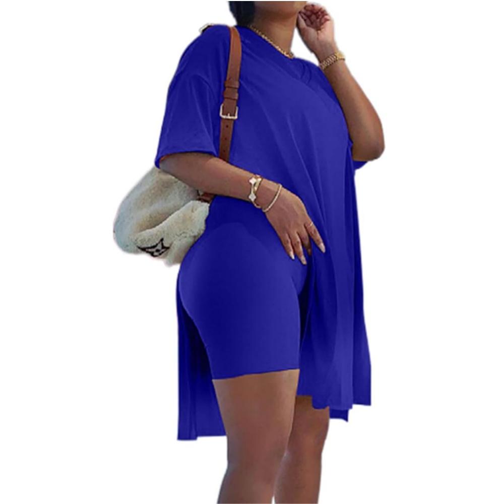 Difanlv Women's 2 Piece Outfits Short Sleeve Tunic Top & Bodycon Shorts, Breathable Loungewear for Outdoor Activities Tracksuit Soft Casual