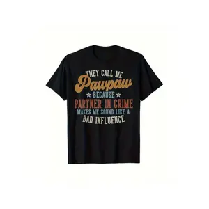 Funny Pawpaw Men's Cotton T-Shirt, S-XXXL, Black, Father's Day Gift for Men, Holiday Gift Option for Family Friends Casual Menswear