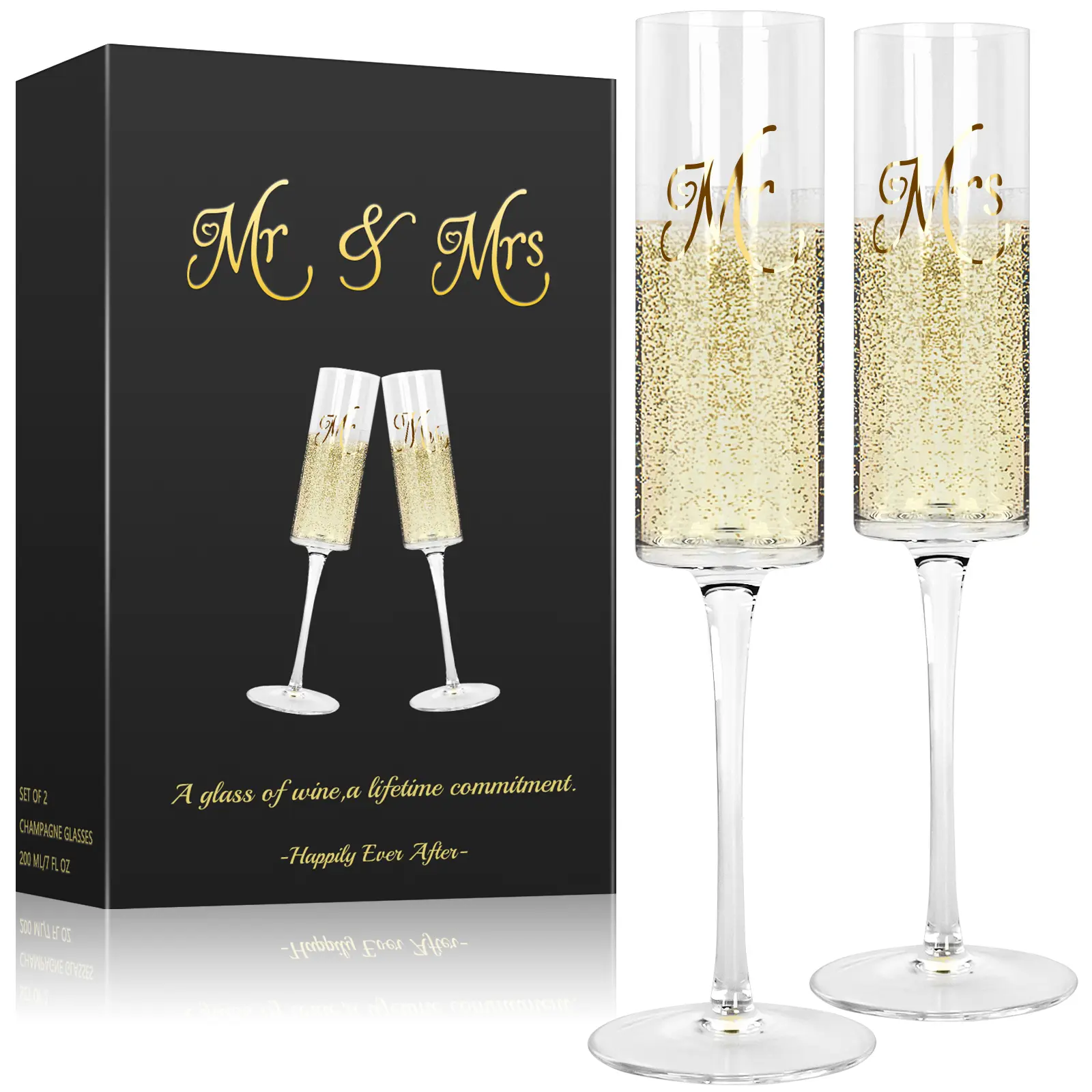 Elegant Durable 'Mr and Mrs' Design 210ml Round Champagne Flute Set - Couples' Happy Milestone Wedding/Engagement Toasting Kitchenware, Versatile for Champagne, Prosecco, Cocktails, Cocktail Glasses