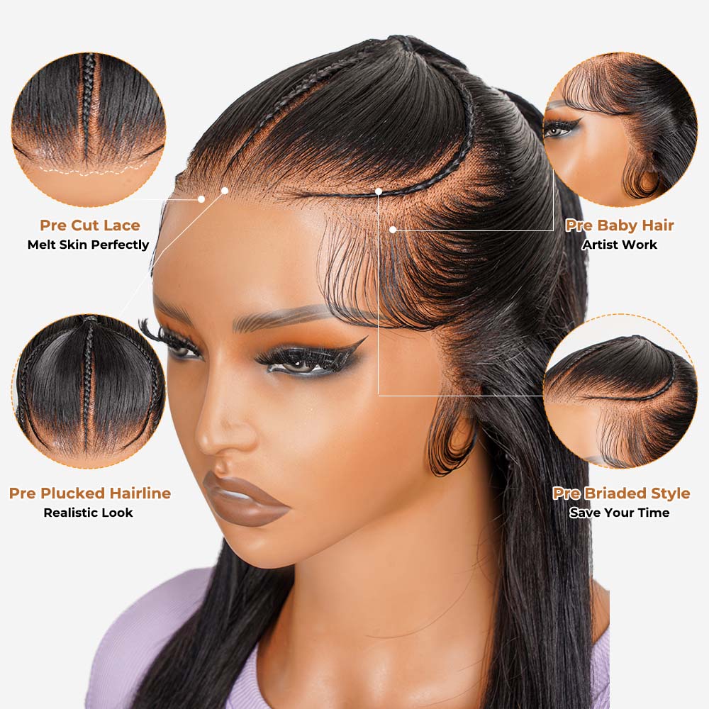 [Spring 2026] Alipearl Hair Half Up Half Down 13x4 Lace Frontal Pre Styled Glueless Ponytail Wig Human Hair Pre Bleached Pre Cut Braided Bob Wig Beginner Friendly