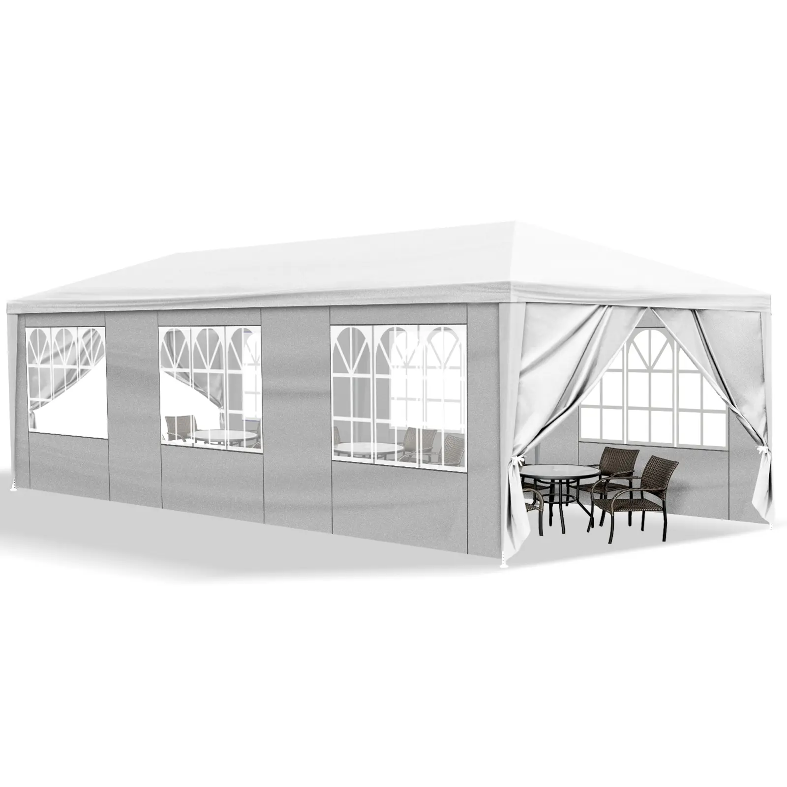 10x30ft Outdoor Canopy Gazebo Shelter with Removable Sidewalls, PE Cloth, Sun Protection, UV Prevention & Included Base for Parties, Weddings, Includes Base