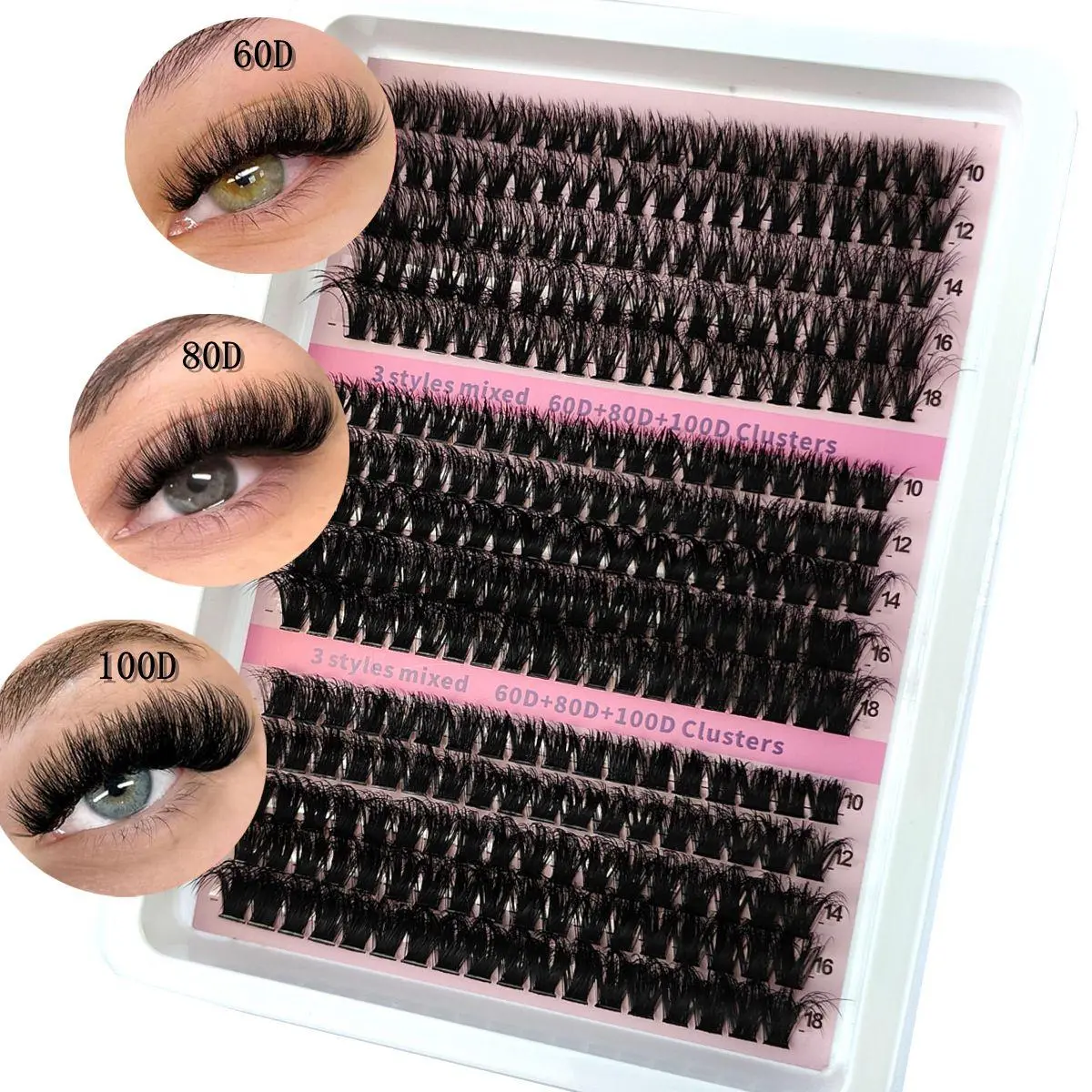 HBZGTLAD 15Rows Fluffy Cluster Lashes 60D-100D Natural Thick Eyelash Clusters D/CC/DD Individual Lashes DIY Eyelashes Extension