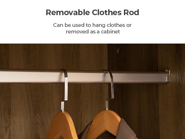 SICOTAS Rattan Armoire Wardrobe Closet Cabinet, 71" Tall Wardrobe Storage Cabinet with Doors, Larger Drawers and Hanging Rod, Boho Armoire Clothes Organizer for Bedroom, Laundry Room, Cloak Room, Oak