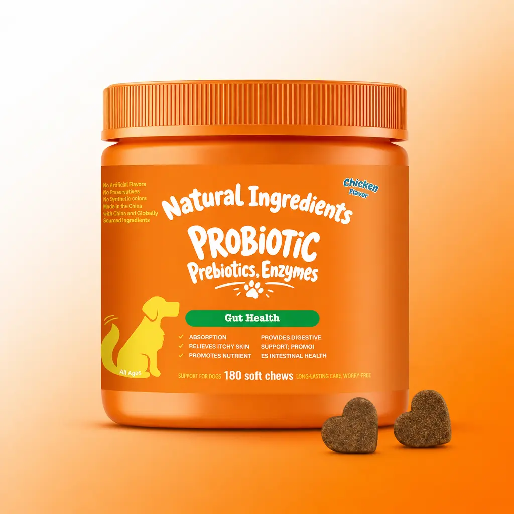 180ct Probiotics & Prebiotics for Dogs and Cats, 4-Strain Gut Health Soft Chews with a Triple Prebiotic Blend of FOS, GOS and Organic Inulin, Chicken Flavor