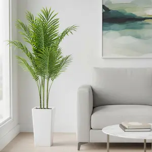 Garvee 4.8-Foot Artificial Palm Tree with Realistic Leaves in White Pot - Tall Synthetic Indoor Plant for Living Room, Bedroom, Home Office Decoration