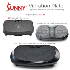 Sunny Health & Fitness Vibration Plates, Home Gym Workout Fitness, 2D/3D/4D Oscillation, Remote, Digital Monitor, Resistance Bands, Whole-Body Workout, Vertical Horizontal Motion, Muscle Activation, Circulation & Recovery