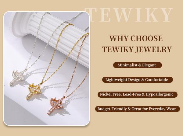 Tewiky Easter Gifts Upgraded Crown Cross Necklace for Women, Crown Cross Pendant Necklace, Non-Tarnish Faith Jewelry for Women, Christian Religious Gifts for Her Back To School