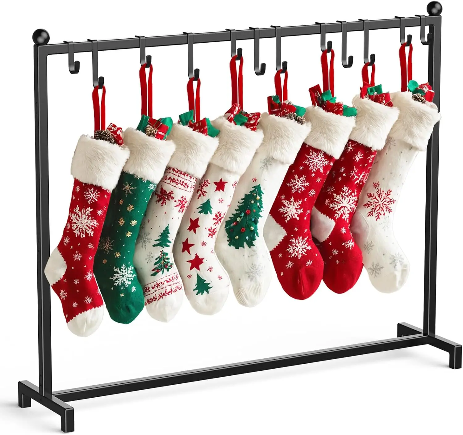 littleox Black Freestanding Metal Christmas Stocking Holder Stand with 12 Hooks, Heavy Duty Floor Stocking Hanger for Fireplace Home Holiday Christmas Decor