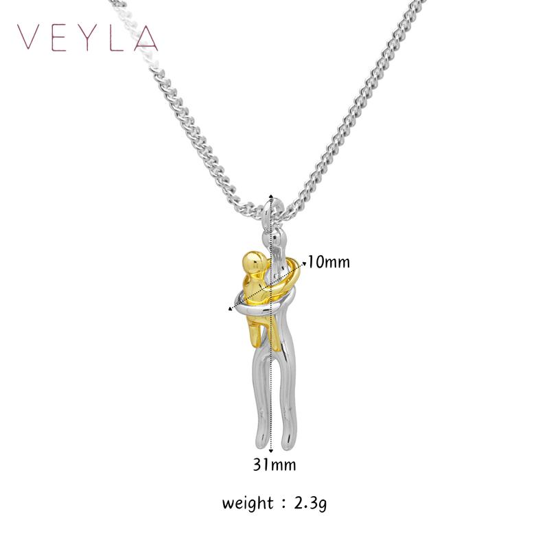 Hug Embrace Pendant Necklace for Mom & Child, Silver Gold Two-Tone Family Jewelry, Stylish and Meaningful Gift for Birthday, Party & Special Occasions – Veyla