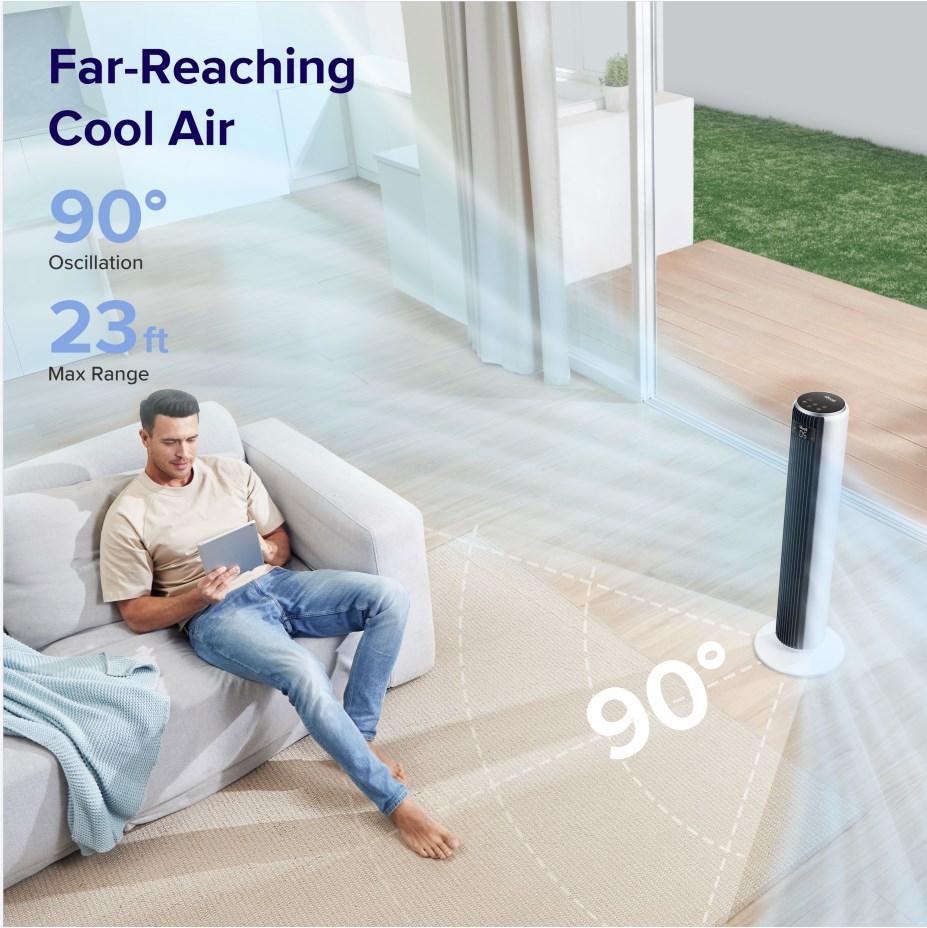 Levoit Classic 36' Tower Fan for Bedroom 25ft/s Velocity 28dB Whisper-Quiet Noiseless Bladeless 90° Oscillating 5 Speeds 4 Modes Pedestal Air Cooler with Remote Control