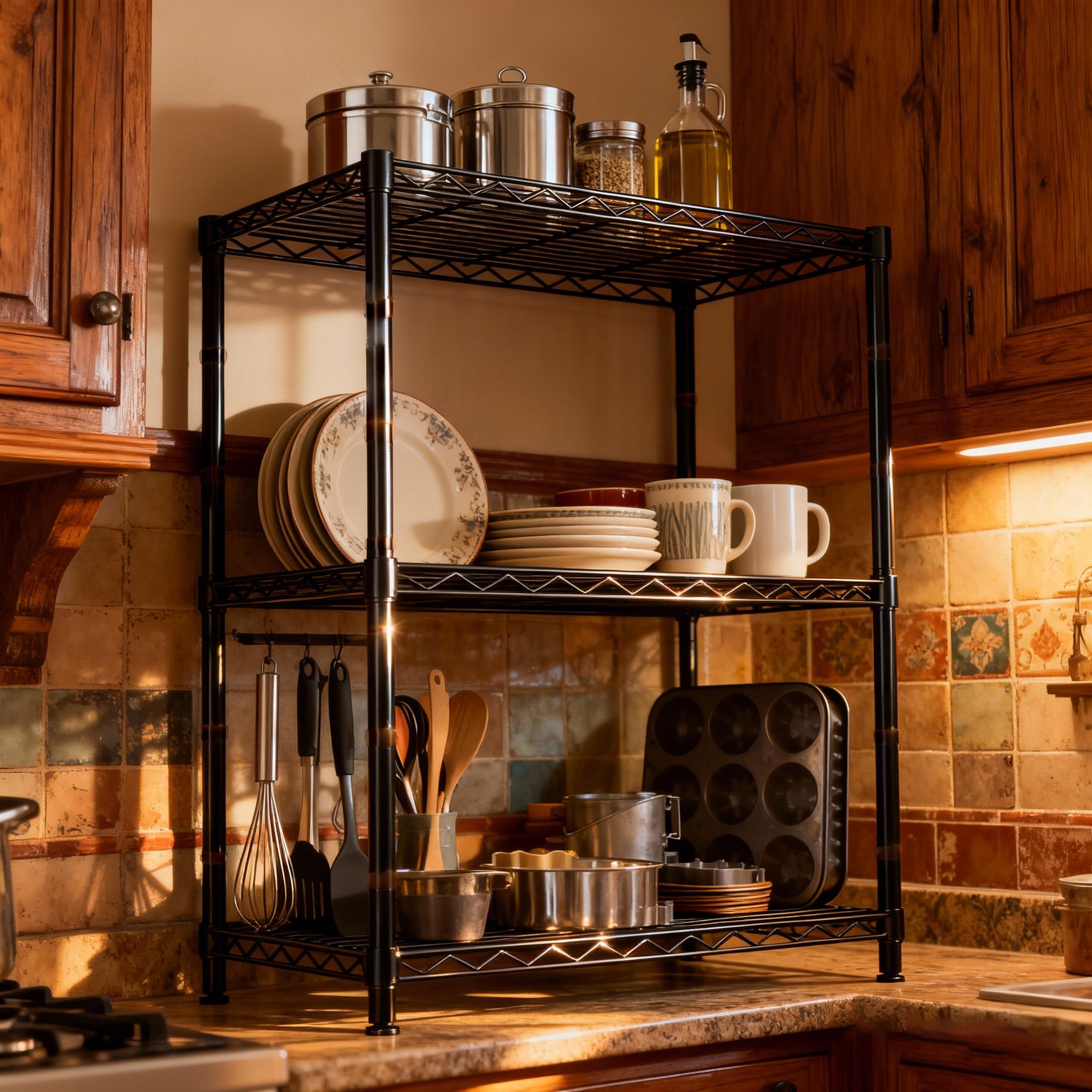 【Storage essentials】Raybee 5-Tier 71‘’H Garage Shelving,Adjustable Metal Wire Storage Shelves Units for Laundry,Kitchen,Pantry Organizer & Closet Rack,Bookshelves & Kitchen storage shelves,Space-saving shelves,Essential for homemakers and parents,Black