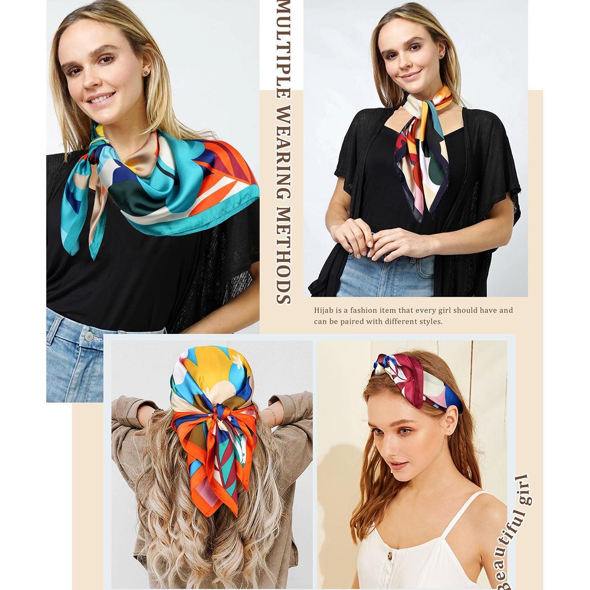 AWAYTR 27.5” Paisley Flowers Pattern Square Head Scarf 4PCS/Set Head Scarves for Women Hair Kerchief Bandanas Neck Scarf Head Wrap