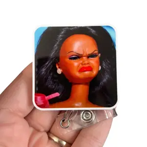 Glitter My Badge Funny face badge reel for nurse and hospital workers. Badge clip Badge pull - Retractable swivel clip with a 360 rotation. Great gift for coworker