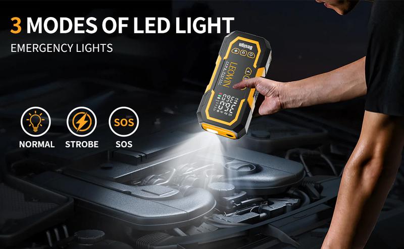 Jump Starter with Air Compressor, Battery Jumper Starter Portable(9.0 Gas/6.5L Diesel) with Tire Inflator, 12V Car Battery Jump Starter with Smart Jumper Cables, LED Light, LCD Display, Car Accessories Tools