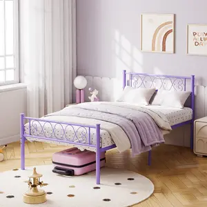 Twin Bed Frame, Purple Metal Bed Frame with Headboard and Footboard, Heavy Duty Noise Free Platform Bed Frame with Strong Slats Support, Under Bed Storage, No Box Spring Needed