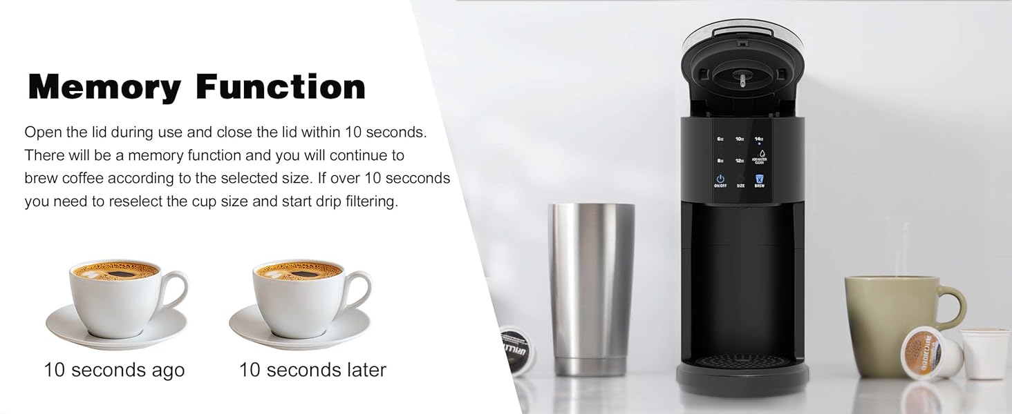 KISSAIR Single Serve coffee  machines for Capsule and Ground Coffee, 6 to 14oz Brew Sizes, 40oz Removable Reservoir, Fast Brew, Compact Design, Travel Mug Friendly, Black