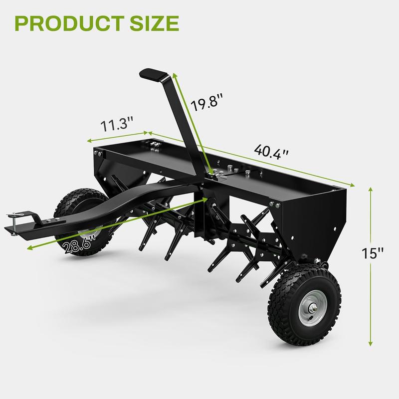 YITAMOTOR 40" Tow Plug Lawn Aerator with Universal Hitch for Lawn, Farm and Garden, Black Portable Tool Tow Behind Aerator, Plug Aerator for Lawn Tractor, 24 24 Plug Coring Knifes Cores, Black