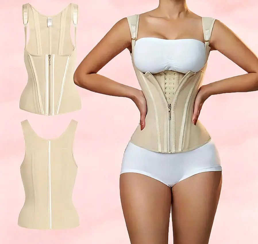 GQF Zipper Waist Trainer Corset Vest Body Shaper for Tummy Control-4304B [ Tank Top with Straps Waist Trainer Vest for Women Sports Girdle comfort shaping sculpting confidence-boosting belly-control Women's bodysuit and shapewear]